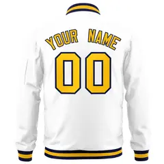 White Yellow-Navy Varsity Full-Zip Letterman Bomber Jacket 4