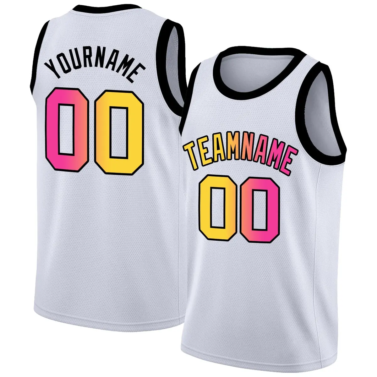 White Yellow-Pink Gradient Fashion Basketball Jersey