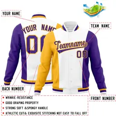 White Yellow Purple Color Block Varsity Letterman Jacket 2