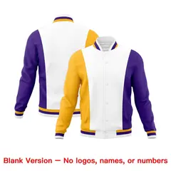 White Yellow Purple Color Block Varsity Letterman Jacket 7