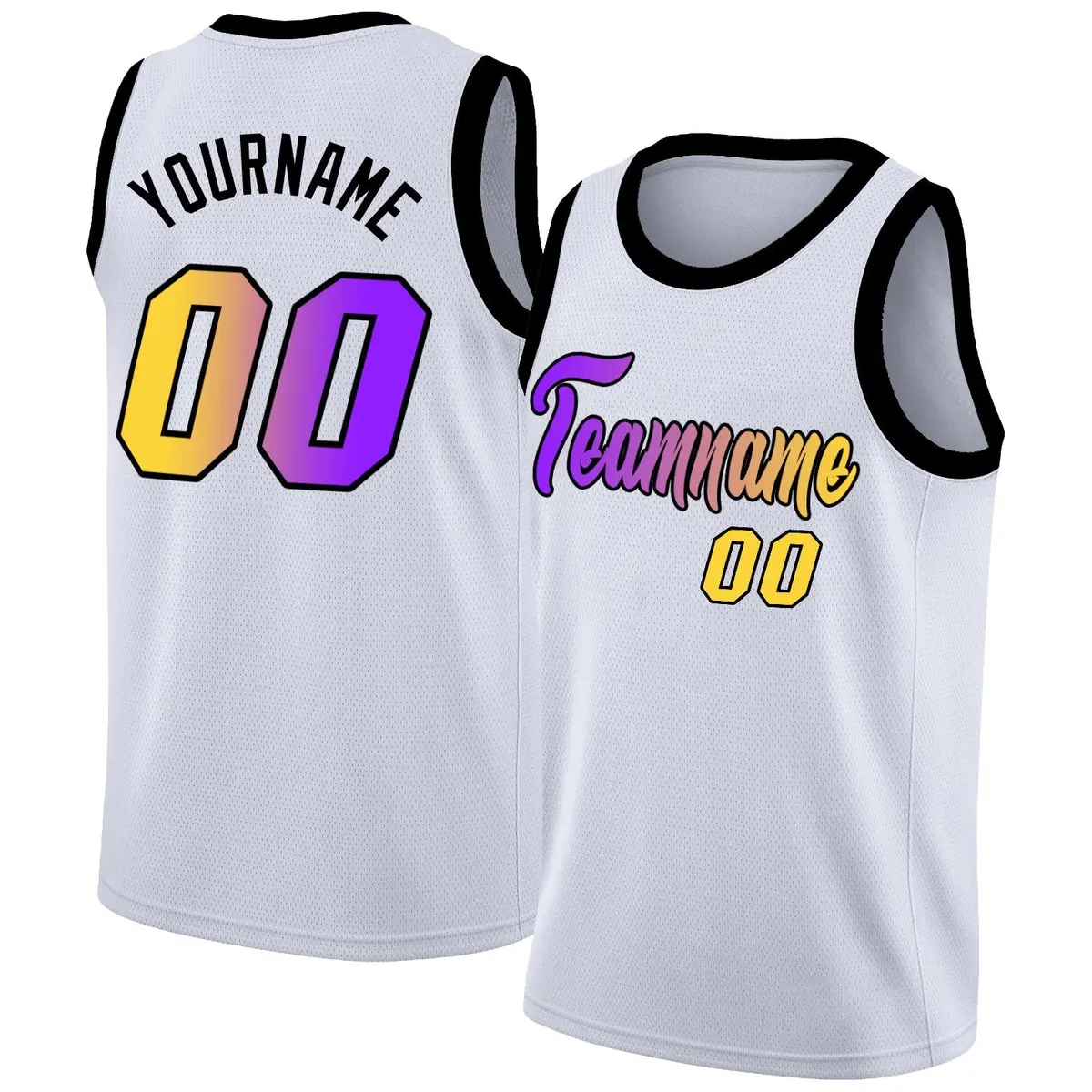 White Yellow Purple Gradient Fashion Basketball Jersey