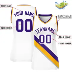 White Yellow-Purple Slash Mesh Basketball Jersey For Women 2