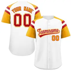 White Yellow Raglan Sleeves Contrast Baseball Jersey