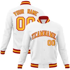White Yellow-Red Classic Varsity Full-Snap Letterman Jacket 1