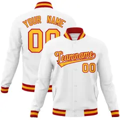 White Yellow-Red Classic Varsity Full-Snap Letterman Jacket 1