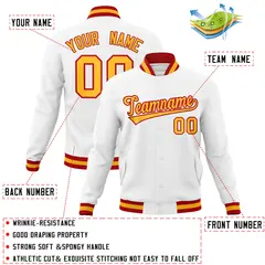 White Yellow-Red Classic Varsity Full-Snap Letterman Jacket 4