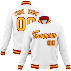 White Yellow-Red Classic Varsity Full-Snap Letterman Jacket 1