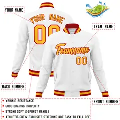 White Yellow-Red Classic Varsity Full-Snap Letterman Jacket 4