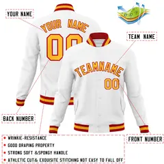 White Yellow-Red Classic Varsity Full-Snap Letterman Jacket 4