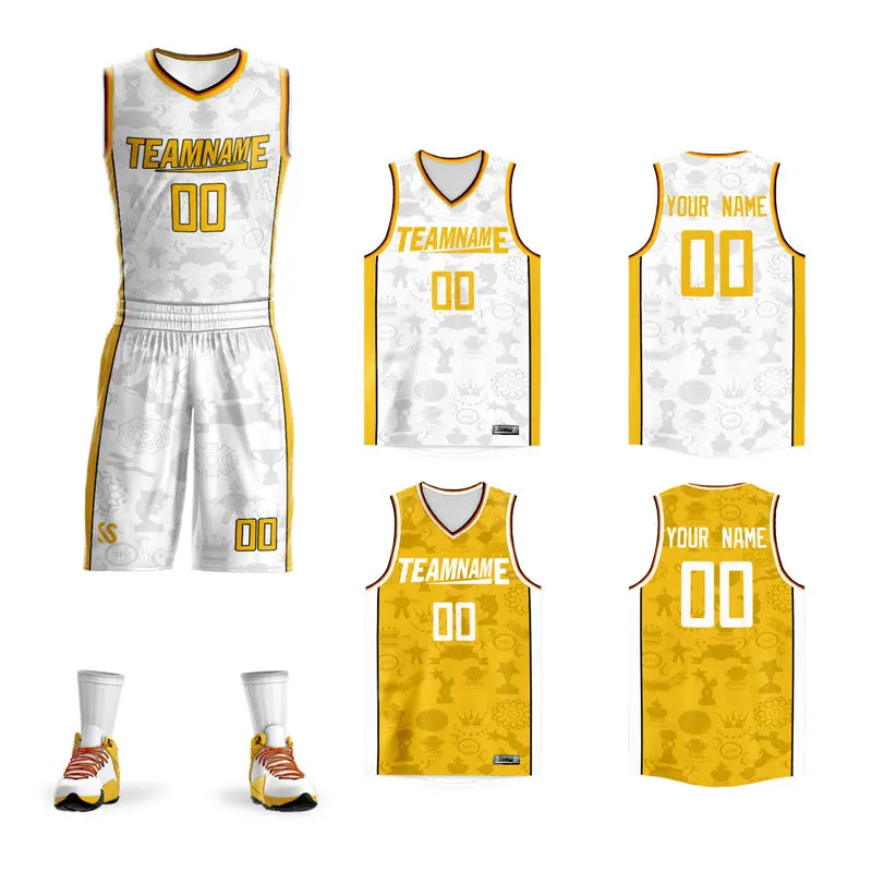 White Yellow Reversible Sets Basketball Jersey