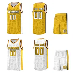 White Yellow Reversible Sets Basketball Jersey 2