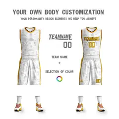 White Yellow Reversible Sets Basketball Jersey 3