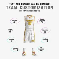 White Yellow Reversible Sets Basketball Jersey 5
