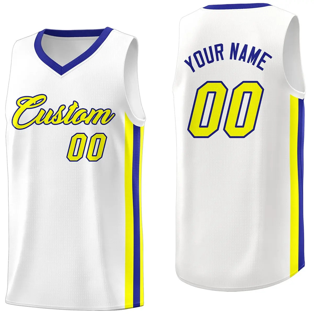 Men's White Yellow-Royal Classic Basketball Jersey