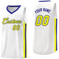 White Yellow-Royal Classic Basketball Jersey