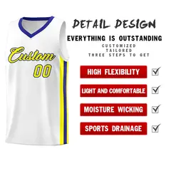 Men's White Yellow-Royal Classic Basketball Jersey 4