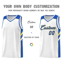 Men's White Yellow-Royal Classic Basketball Jersey 3