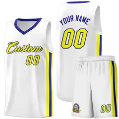 White Yellow-Royal Classic Basketball Jersey Set