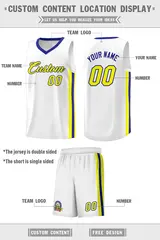 White Yellow-Royal Classic Basketball Jersey Set 2