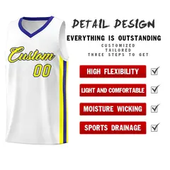 White Yellow-Royal Classic Basketball Jersey Set 5
