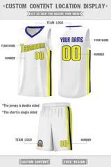 White Yellow-Royal Classic Basketball Jersey Set 2