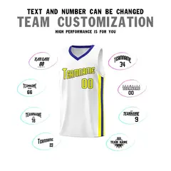 White Yellow-Royal Classic Basketball Jersey Set 4
