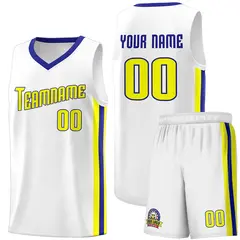 White Yellow-Royal Classic Basketball Jersey Set