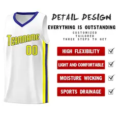 White Yellow-Royal Classic Basketball Jersey Set 5
