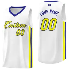 White Yellow-Royal Classic Mesh Sport Basketball Jersey