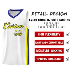 White Yellow-Royal Classic Mesh Sport Basketball Jersey 4
