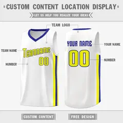 White Yellow Royal Classic Tank Top Basketball Jersey 2