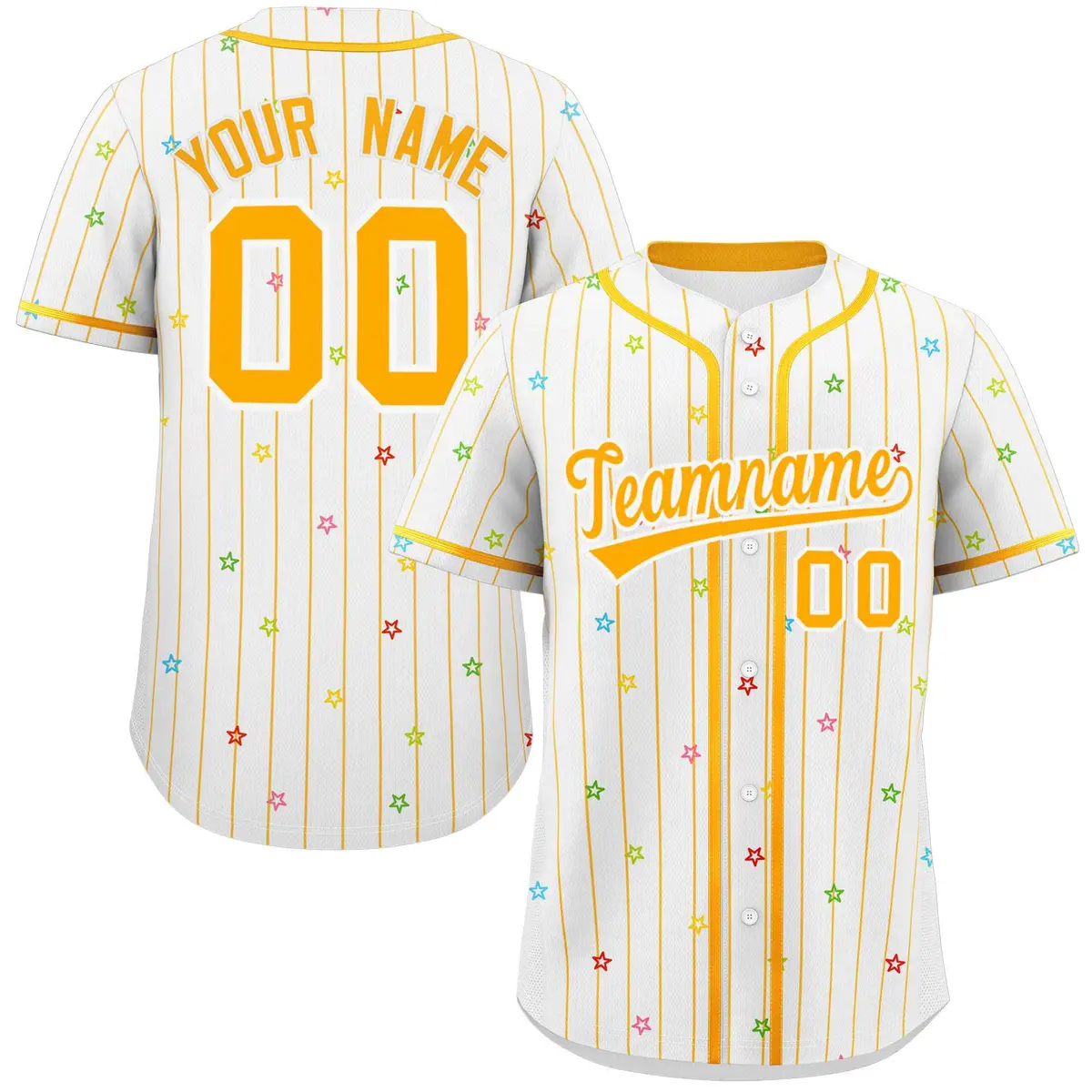 White Yellow Stripe Star Pattern Authentic Baseball Jersey