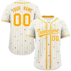 White Yellow Stripe Star Pattern Authentic Baseball Jersey