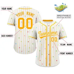 White Yellow Stripe Star Pattern Authentic Baseball Jersey 2