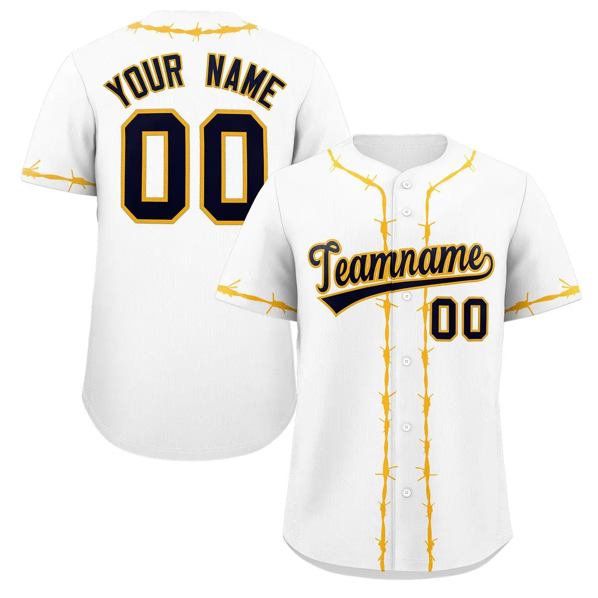 White Yellow Thorns Ribbed Classic Authentic Baseball Jersey