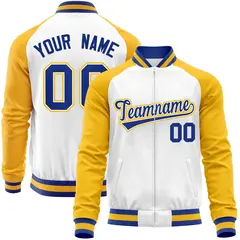 White Yellow Varsity Full-Zip Raglan Letterman Baseball Jacket 1
