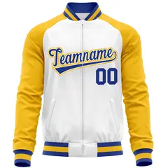 White Yellow Varsity Full-Zip Raglan Letterman Baseball Jacket 5