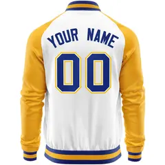 White Yellow Varsity Full-Zip Raglan Letterman Baseball Jacket 6