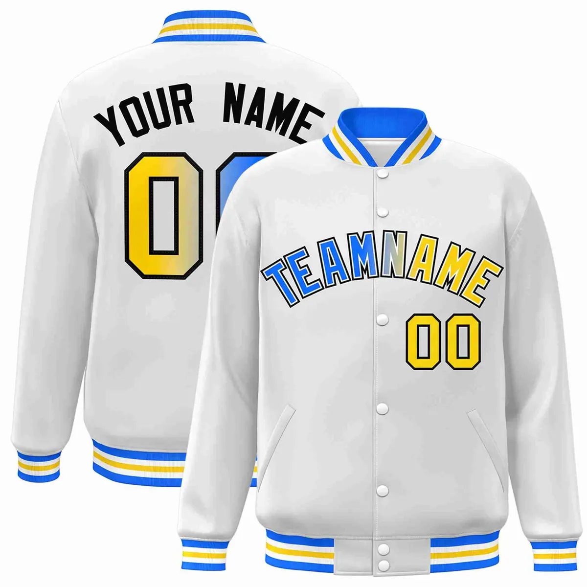 White Yellow-White Gradient Letterman Varsity Jacket
