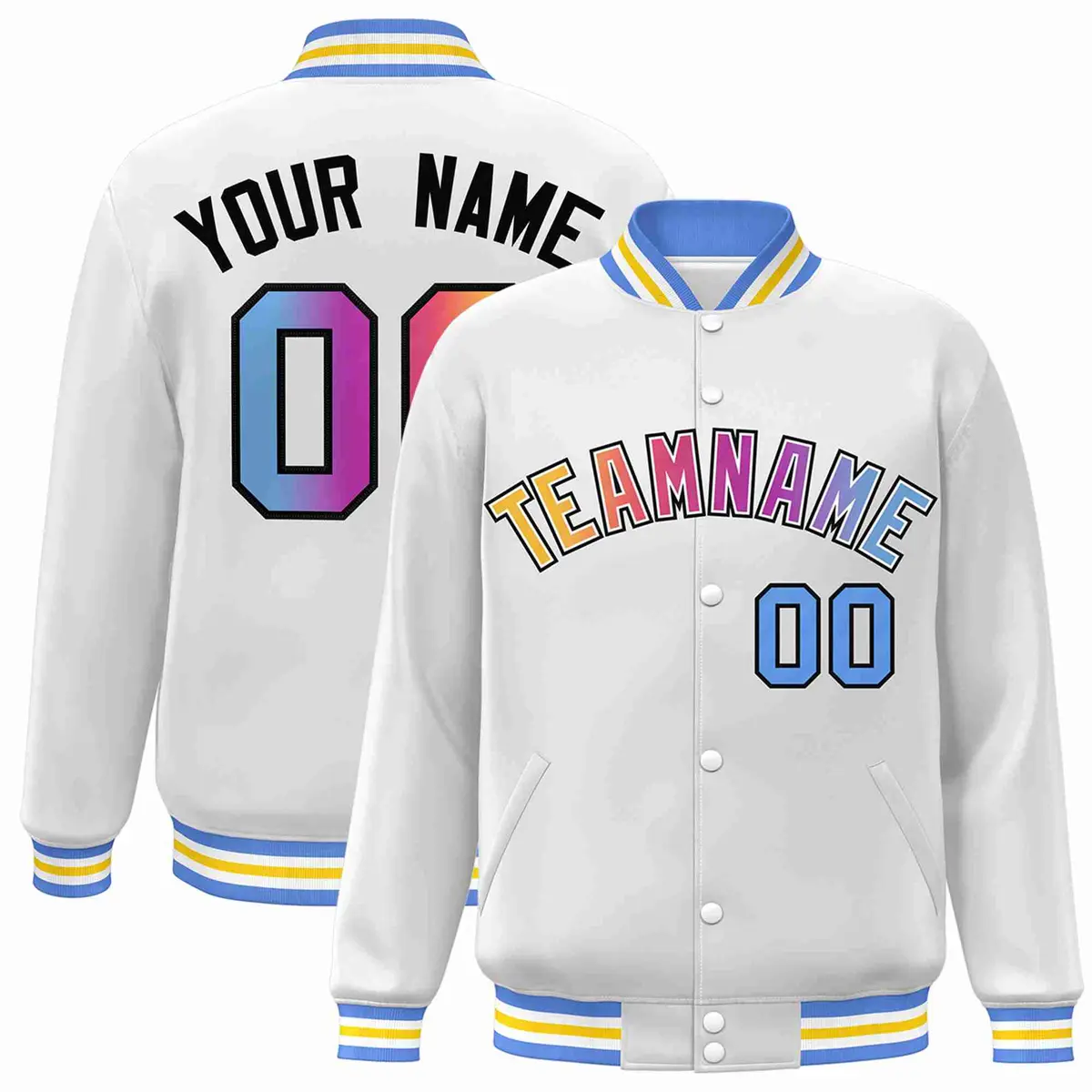 White Yellow-White Gradient Letterman Varsity Jacket