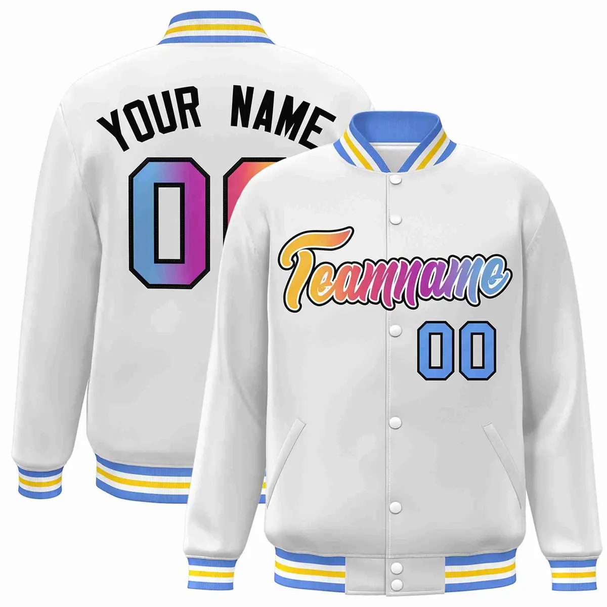 White Yellow-White Gradient Letterman Varsity Jacket