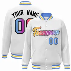 White Yellow-White Gradient Letterman Varsity Jacket