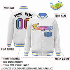 White Yellow-White Gradient Letterman Varsity Jacket 2