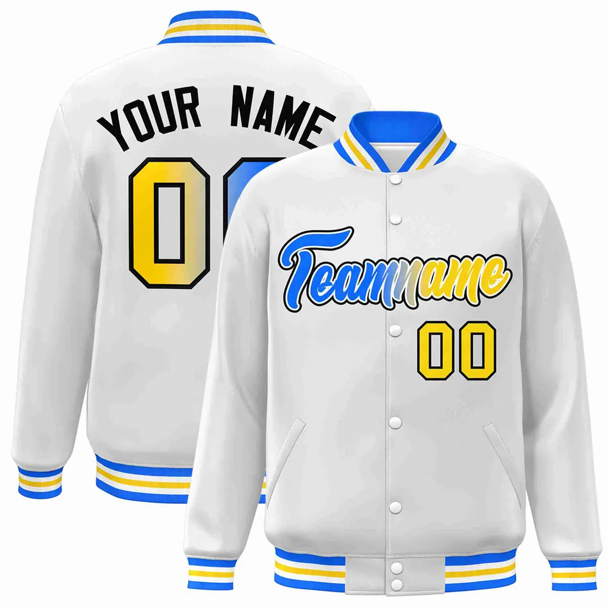 White Yellow-White Gradient Letterman Varsity Jacket