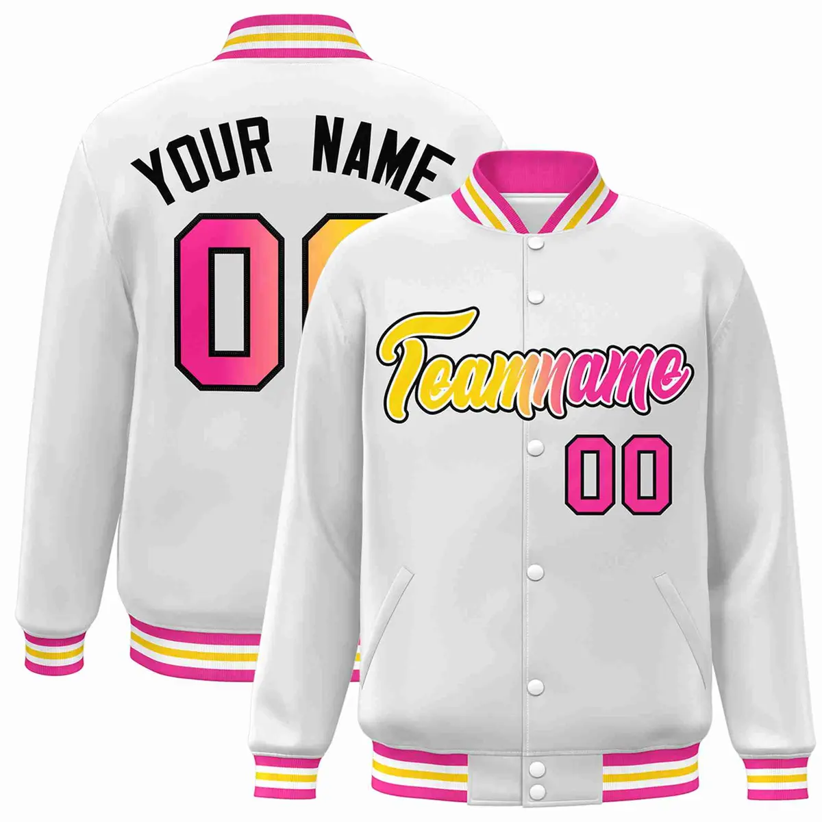 White Yellow-White Gradient Letterman Varsity Jacket