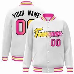 White Yellow-White Gradient Letterman Varsity Jacket