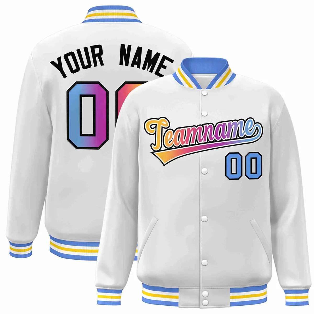 White Yellow-White Gradient Letterman Varsity Jacket