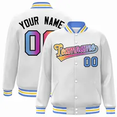 White Yellow-White Gradient Letterman Varsity Jacket