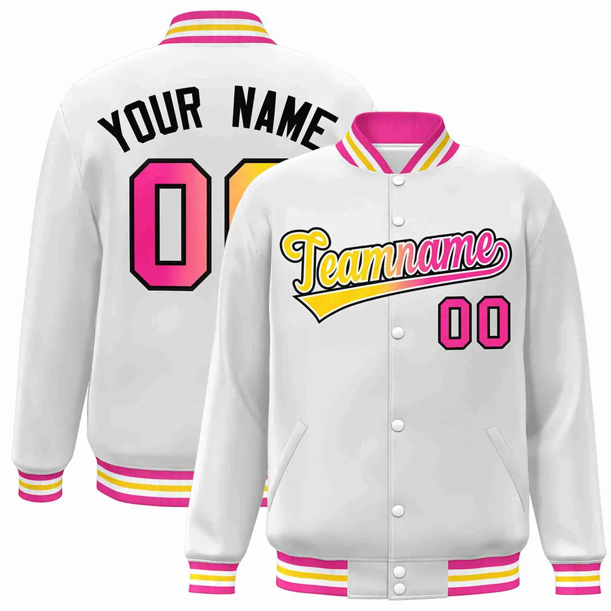 White Yellow-White Gradient Letterman Varsity Jacket