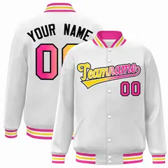 White Yellow-White Gradient Letterman Varsity Jacket